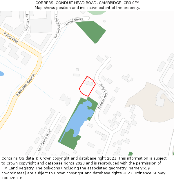 COBBERS, CONDUIT HEAD ROAD, CAMBRIDGE, CB3 0EY: Location map and indicative extent of plot
