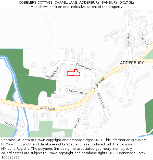 COBBLERS COTTAGE, CHAPEL LANE, ADDERBURY, BANBURY, OX17 3LY: Location map and indicative extent of plot