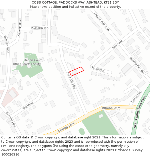 COBS COTTAGE, PADDOCKS WAY, ASHTEAD, KT21 2QY: Location map and indicative extent of plot