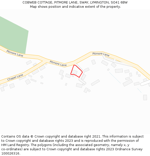 COBWEB COTTAGE, PITMORE LANE, SWAY, LYMINGTON, SO41 6BW: Location map and indicative extent of plot
