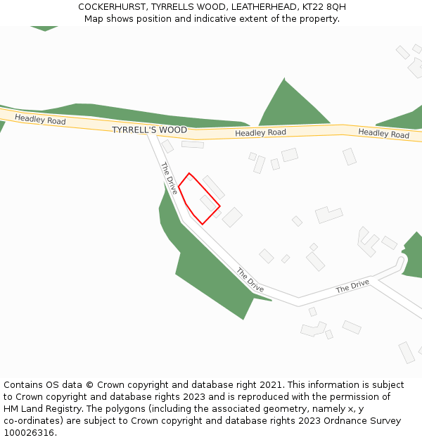 COCKERHURST, TYRRELLS WOOD, LEATHERHEAD, KT22 8QH: Location map and indicative extent of plot