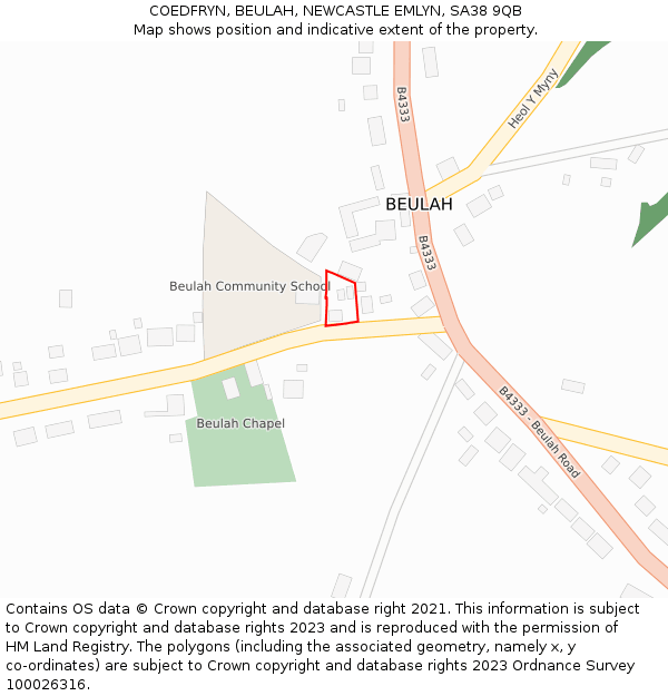COEDFRYN, BEULAH, NEWCASTLE EMLYN, SA38 9QB: Location map and indicative extent of plot