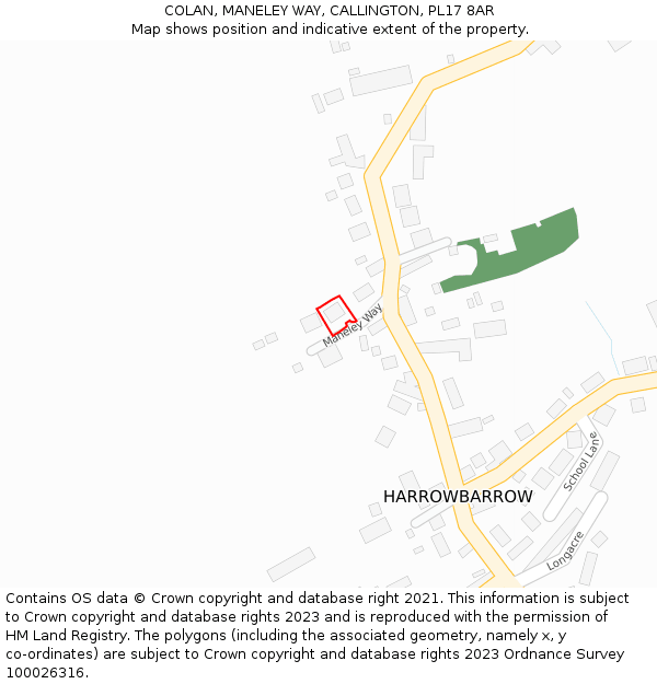 COLAN, MANELEY WAY, CALLINGTON, PL17 8AR: Location map and indicative extent of plot