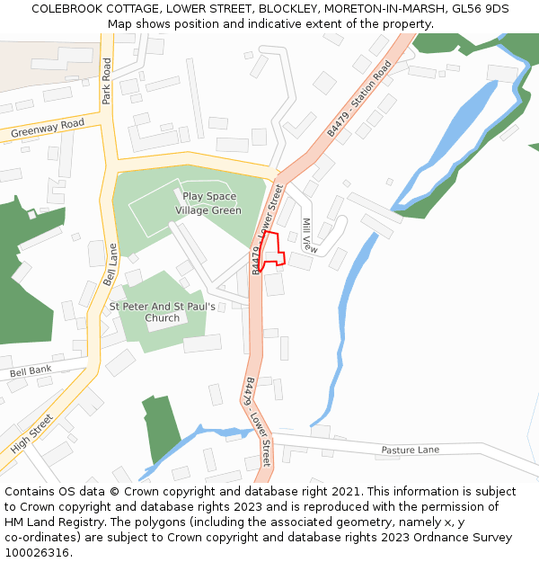 COLEBROOK COTTAGE, LOWER STREET, BLOCKLEY, MORETON-IN-MARSH, GL56 9DS: Location map and indicative extent of plot