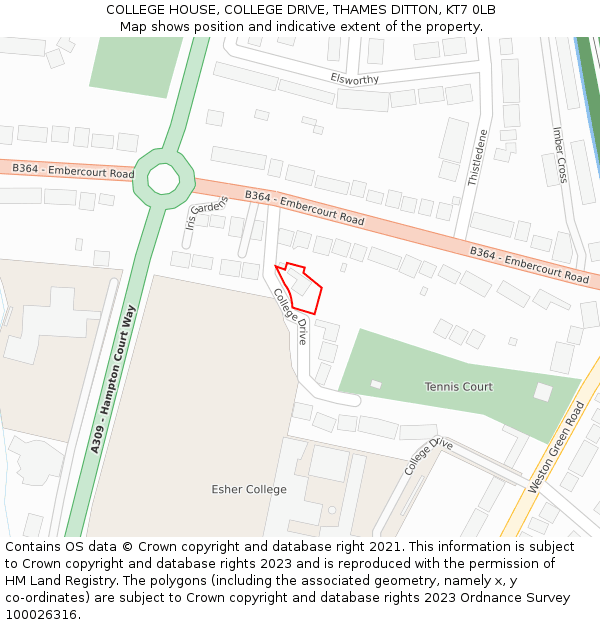 COLLEGE HOUSE, COLLEGE DRIVE, THAMES DITTON, KT7 0LB: Location map and indicative extent of plot