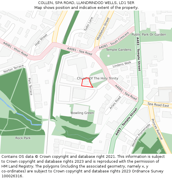 COLLEN, SPA ROAD, LLANDRINDOD WELLS, LD1 5ER: Location map and indicative extent of plot