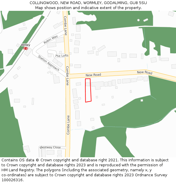 COLLINGWOOD, NEW ROAD, WORMLEY, GODALMING, GU8 5SU: Location map and indicative extent of plot
