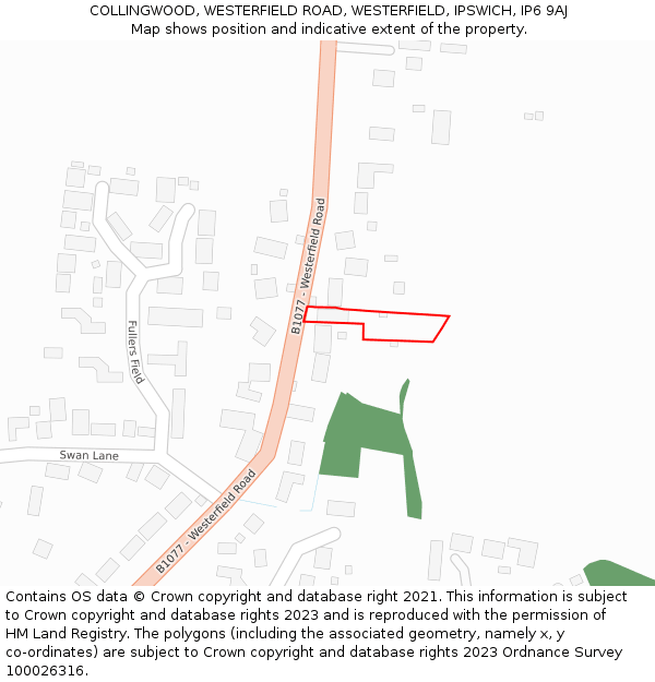 COLLINGWOOD, WESTERFIELD ROAD, WESTERFIELD, IPSWICH, IP6 9AJ: Location map and indicative extent of plot