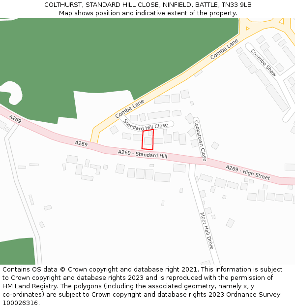 COLTHURST, STANDARD HILL CLOSE, NINFIELD, BATTLE, TN33 9LB: Location map and indicative extent of plot