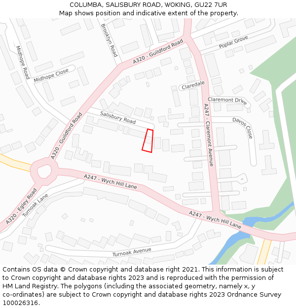 COLUMBA, SALISBURY ROAD, WOKING, GU22 7UR: Location map and indicative extent of plot