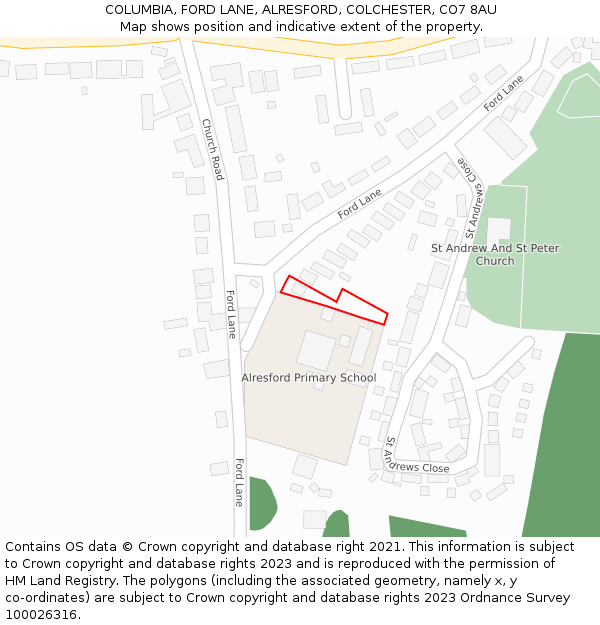COLUMBIA, FORD LANE, ALRESFORD, COLCHESTER, CO7 8AU: Location map and indicative extent of plot