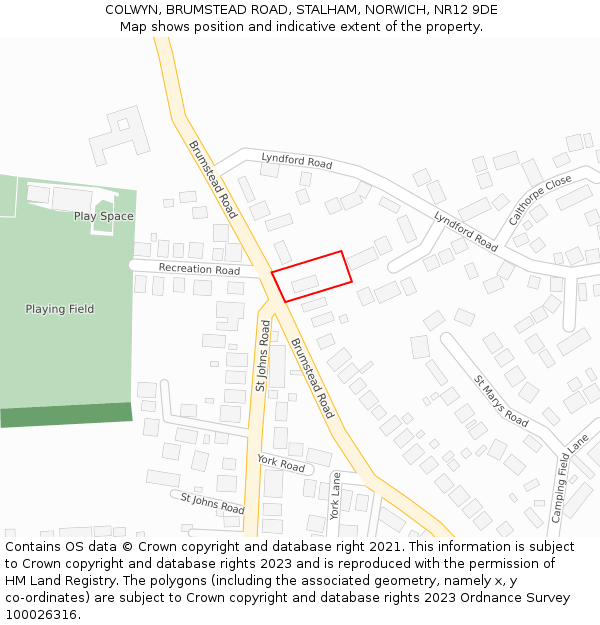 COLWYN, BRUMSTEAD ROAD, STALHAM, NORWICH, NR12 9DE: Location map and indicative extent of plot