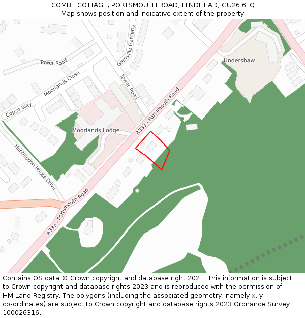 COMBE COTTAGE, PORTSMOUTH ROAD, HINDHEAD, GU26 6TQ: Location map and indicative extent of plot