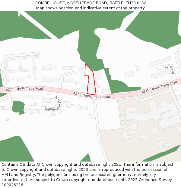 COMBE HOUSE, NORTH TRADE ROAD, BATTLE, TN33 0HW: Location map and indicative extent of plot