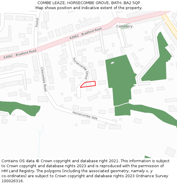 COMBE LEAZE, HORSECOMBE GROVE, BATH, BA2 5QP: Location map and indicative extent of plot