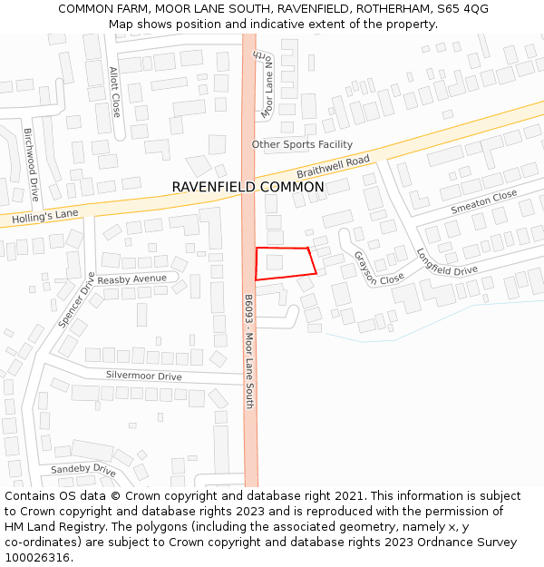 COMMON FARM, MOOR LANE SOUTH, RAVENFIELD, ROTHERHAM, S65 4QG: Location map and indicative extent of plot