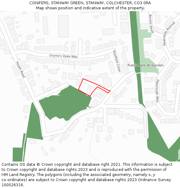CONIFERS, STANWAY GREEN, STANWAY, COLCHESTER, CO3 0RA: Location map and indicative extent of plot