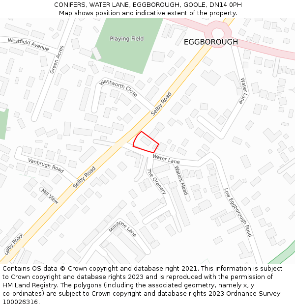 CONIFERS, WATER LANE, EGGBOROUGH, GOOLE, DN14 0PH: Location map and indicative extent of plot