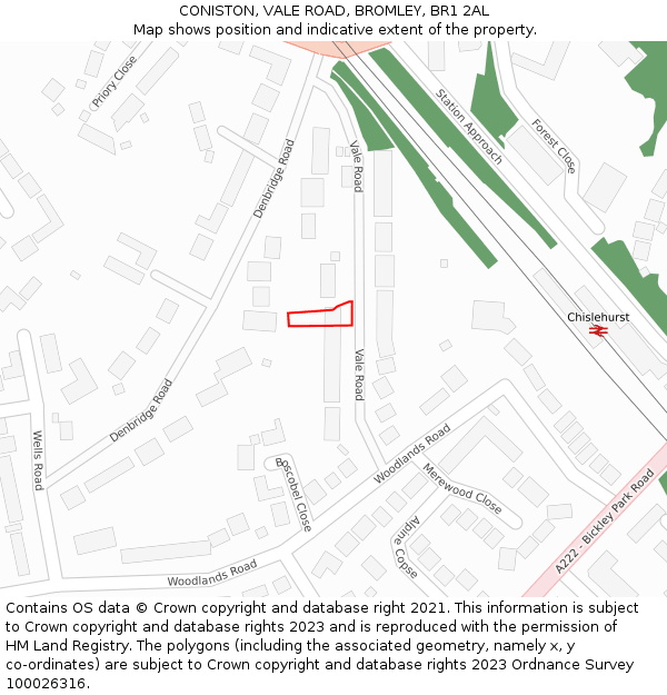CONISTON, VALE ROAD, BROMLEY, BR1 2AL: Location map and indicative extent of plot