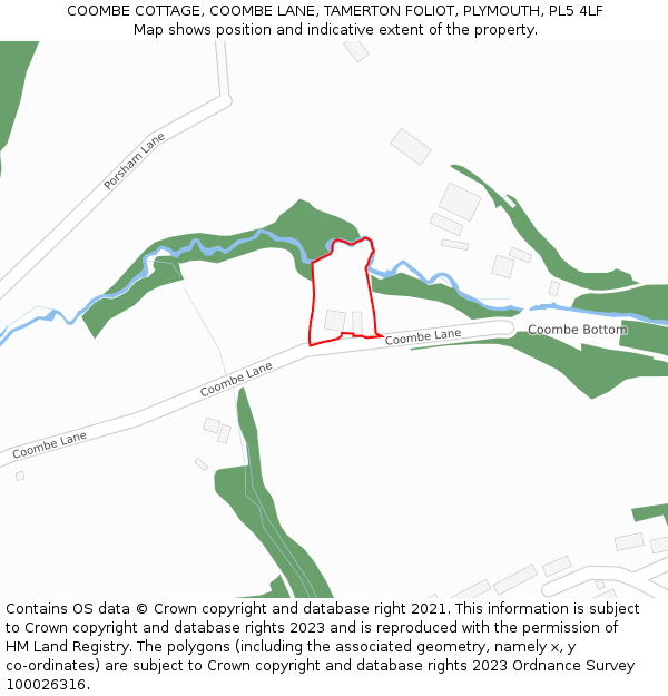 COOMBE COTTAGE, COOMBE LANE, TAMERTON FOLIOT, PLYMOUTH, PL5 4LF: Location map and indicative extent of plot