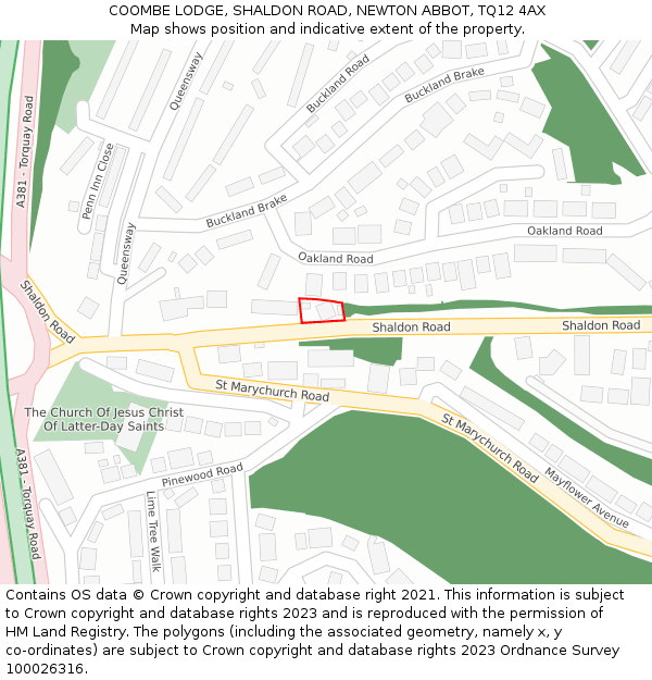 COOMBE LODGE, SHALDON ROAD, NEWTON ABBOT, TQ12 4AX: Location map and indicative extent of plot