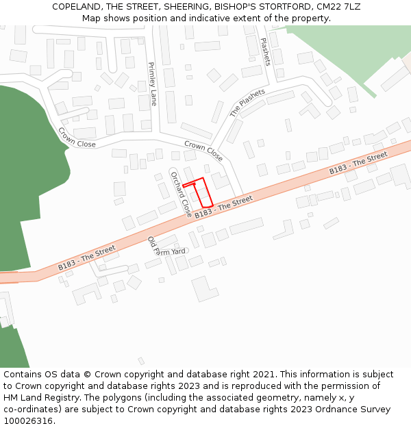 COPELAND, THE STREET, SHEERING, BISHOP'S STORTFORD, CM22 7LZ: Location map and indicative extent of plot