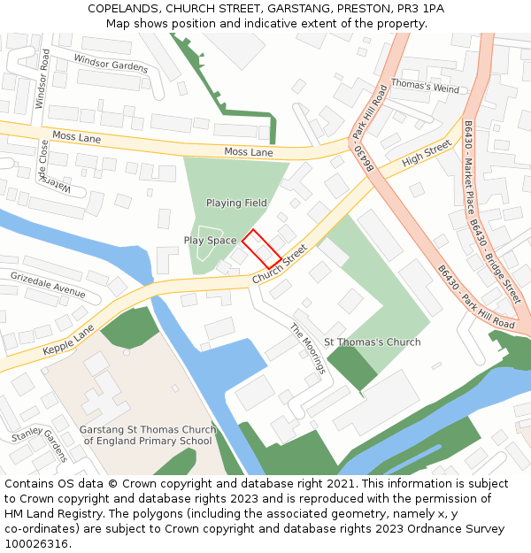 COPELANDS, CHURCH STREET, GARSTANG, PRESTON, PR3 1PA: Location map and indicative extent of plot