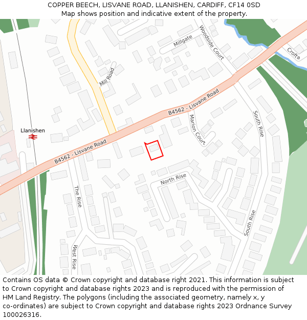 COPPER BEECH, LISVANE ROAD, LLANISHEN, CARDIFF, CF14 0SD: Location map and indicative extent of plot