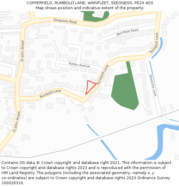 COPPERFIELD, RUMBOLD LANE, WAINFLEET, SKEGNESS, PE24 4DS: Location map and indicative extent of plot