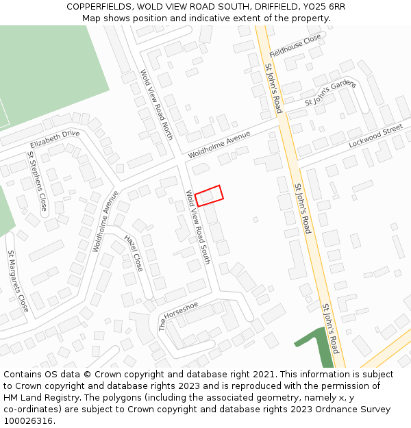 COPPERFIELDS, WOLD VIEW ROAD SOUTH, DRIFFIELD, YO25 6RR: Location map and indicative extent of plot