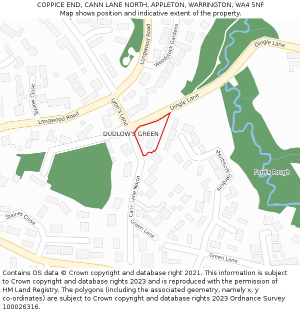 COPPICE END, CANN LANE NORTH, APPLETON, WARRINGTON, WA4 5NF: Location map and indicative extent of plot