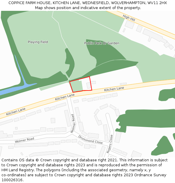 COPPICE FARM HOUSE, KITCHEN LANE, WEDNESFIELD, WOLVERHAMPTON, WV11 2HX: Location map and indicative extent of plot