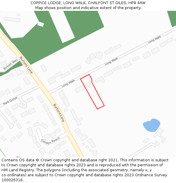 COPPICE LODGE, LONG WALK, CHALFONT ST GILES, HP8 4AW: Location map and indicative extent of plot