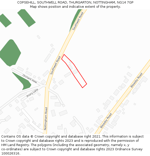 COPSEHILL, SOUTHWELL ROAD, THURGARTON, NOTTINGHAM, NG14 7GP: Location map and indicative extent of plot