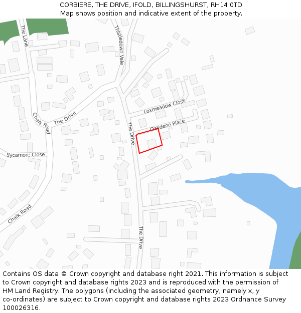 CORBIERE, THE DRIVE, IFOLD, BILLINGSHURST, RH14 0TD: Location map and indicative extent of plot