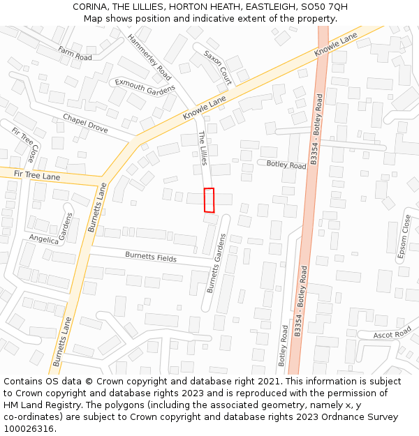 CORINA, THE LILLIES, HORTON HEATH, EASTLEIGH, SO50 7QH: Location map and indicative extent of plot