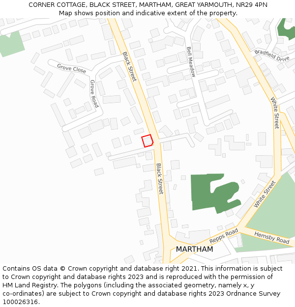 CORNER COTTAGE, BLACK STREET, MARTHAM, GREAT YARMOUTH, NR29 4PN: Location map and indicative extent of plot