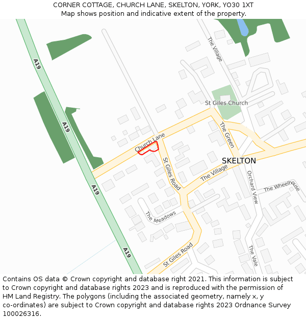 CORNER COTTAGE, CHURCH LANE, SKELTON, YORK, YO30 1XT: Location map and indicative extent of plot