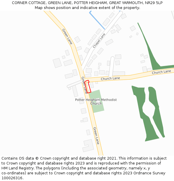 CORNER COTTAGE, GREEN LANE, POTTER HEIGHAM, GREAT YARMOUTH, NR29 5LP: Location map and indicative extent of plot