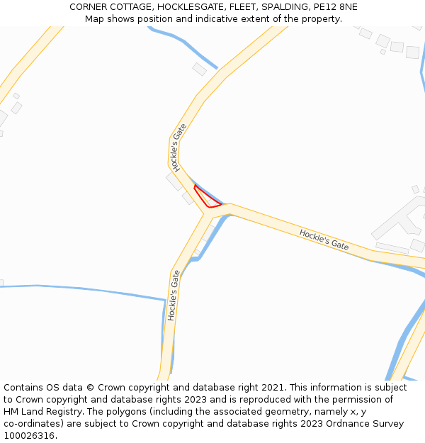 CORNER COTTAGE, HOCKLESGATE, FLEET, SPALDING, PE12 8NE: Location map and indicative extent of plot