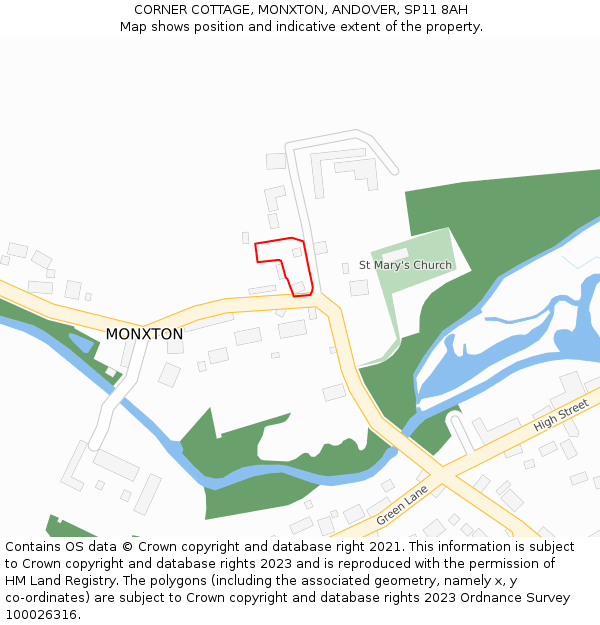 CORNER COTTAGE, MONXTON, ANDOVER, SP11 8AH: Location map and indicative extent of plot