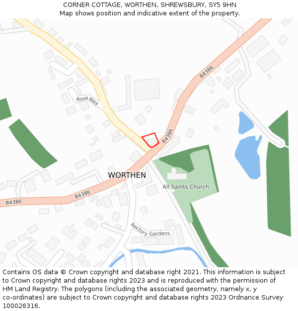 CORNER COTTAGE, WORTHEN, SHREWSBURY, SY5 9HN: Location map and indicative extent of plot