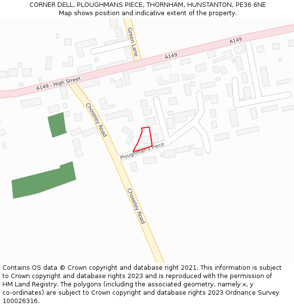 CORNER DELL, PLOUGHMANS PIECE, THORNHAM, HUNSTANTON, PE36 6NE: Location map and indicative extent of plot