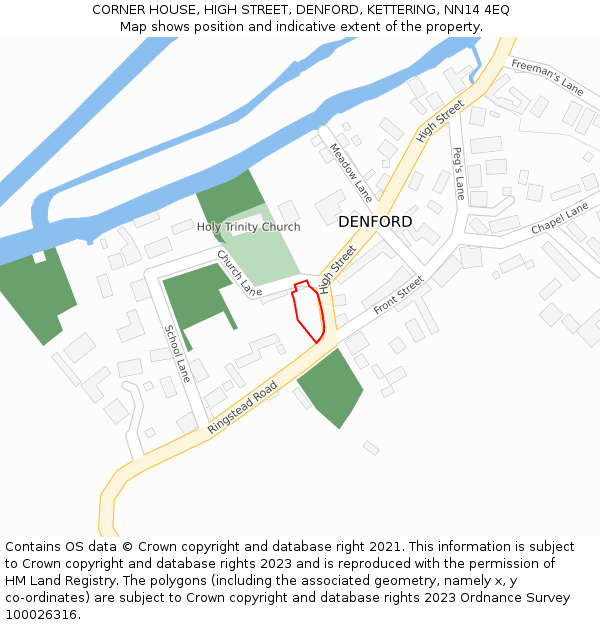 CORNER HOUSE, HIGH STREET, DENFORD, KETTERING, NN14 4EQ: Location map and indicative extent of plot