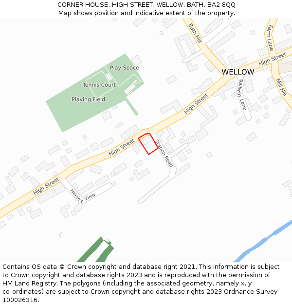 CORNER HOUSE, HIGH STREET, WELLOW, BATH, BA2 8QQ: Location map and indicative extent of plot