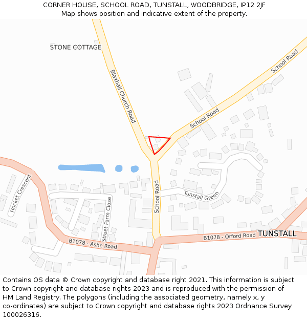 CORNER HOUSE, SCHOOL ROAD, TUNSTALL, WOODBRIDGE, IP12 2JF: Location map and indicative extent of plot