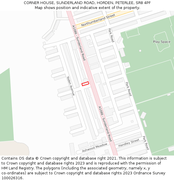 CORNER HOUSE, SUNDERLAND ROAD, HORDEN, PETERLEE, SR8 4PF: Location map and indicative extent of plot