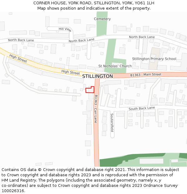 CORNER HOUSE, YORK ROAD, STILLINGTON, YORK, YO61 1LH: Location map and indicative extent of plot