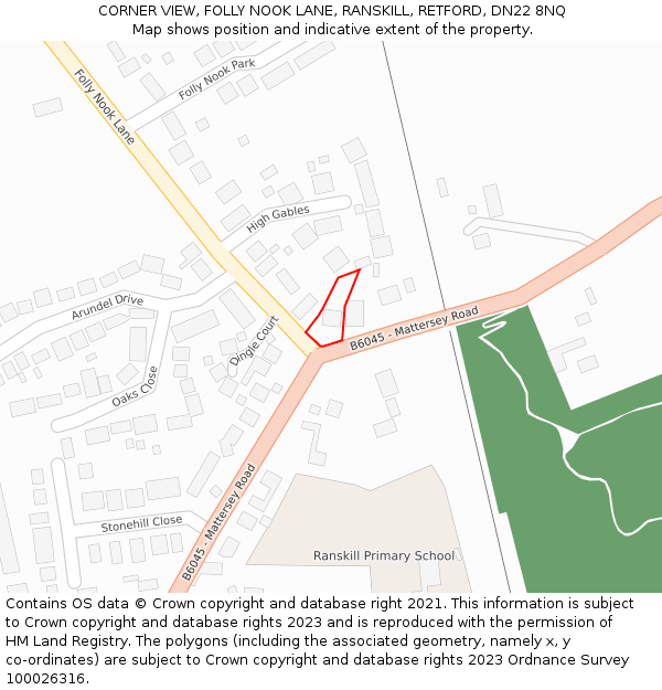CORNER VIEW, FOLLY NOOK LANE, RANSKILL, RETFORD, DN22 8NQ: Location map and indicative extent of plot