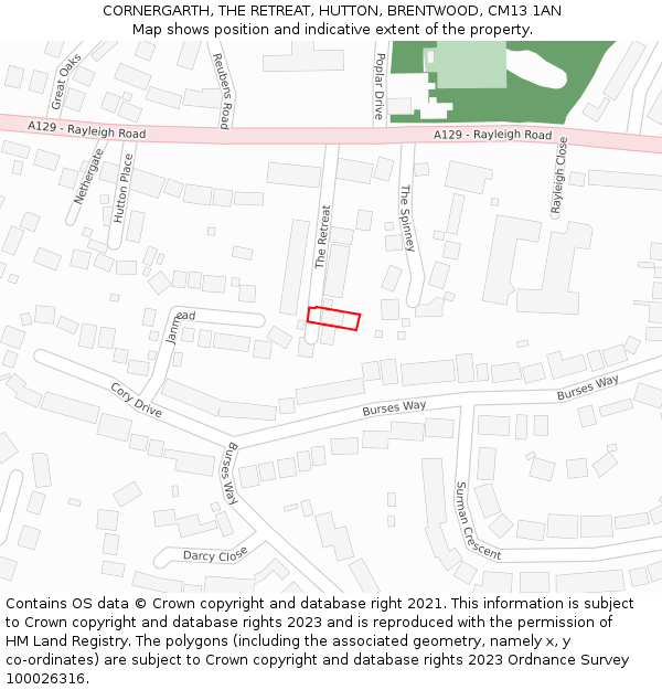 CORNERGARTH, THE RETREAT, HUTTON, BRENTWOOD, CM13 1AN: Location map and indicative extent of plot